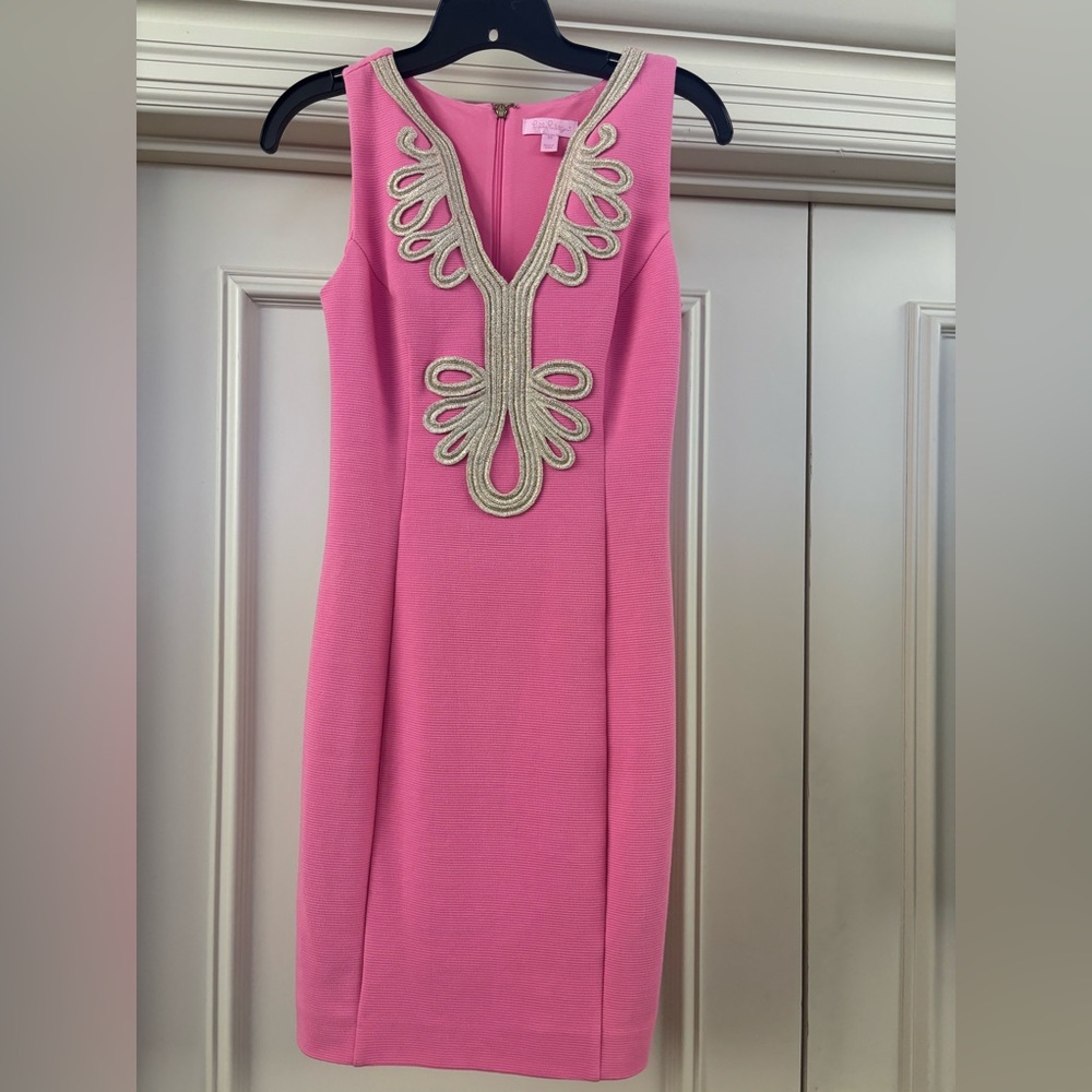 Lilly Pulitzer pink and gold dress